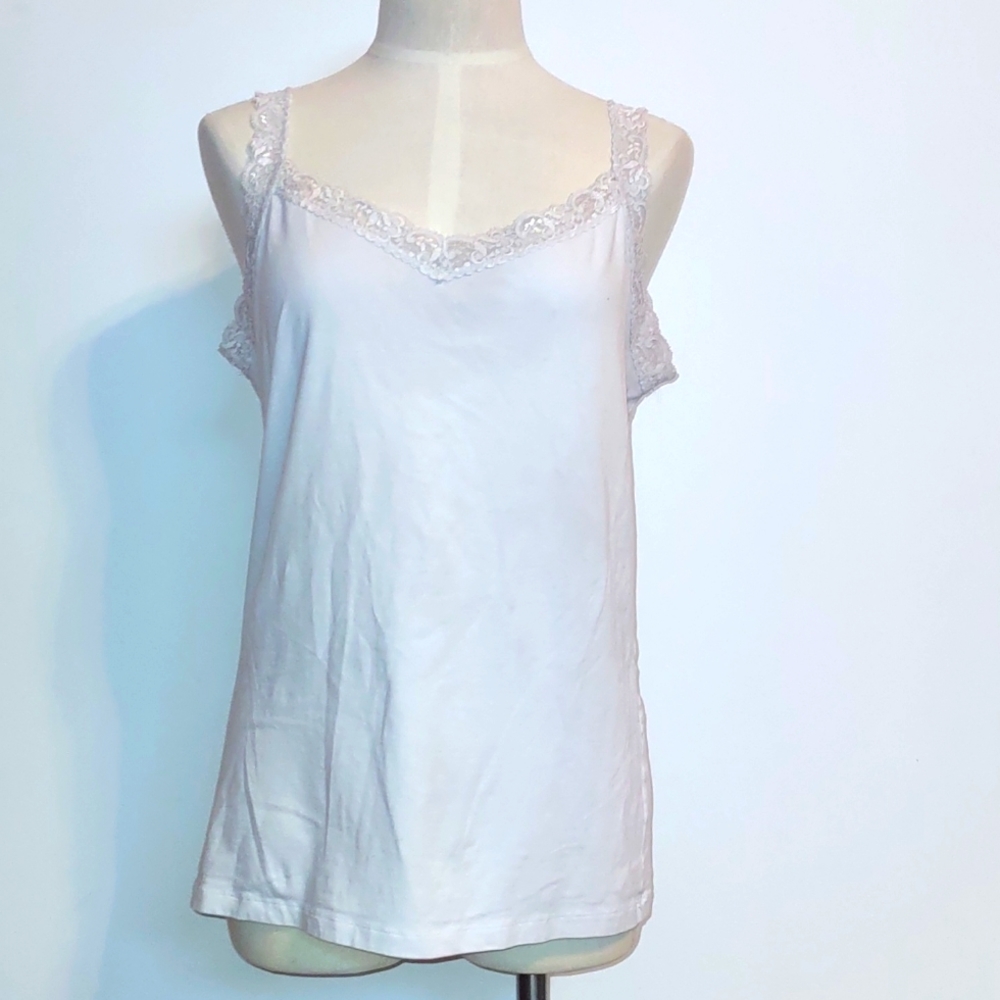 St Eve Lace Trim Cami V-Neck White Soft and Stretchy Size XL